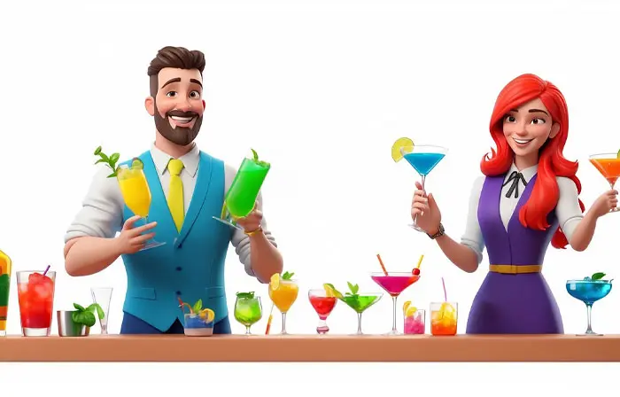 Male and Female Bartenders Professional 3d Character Design Illustration